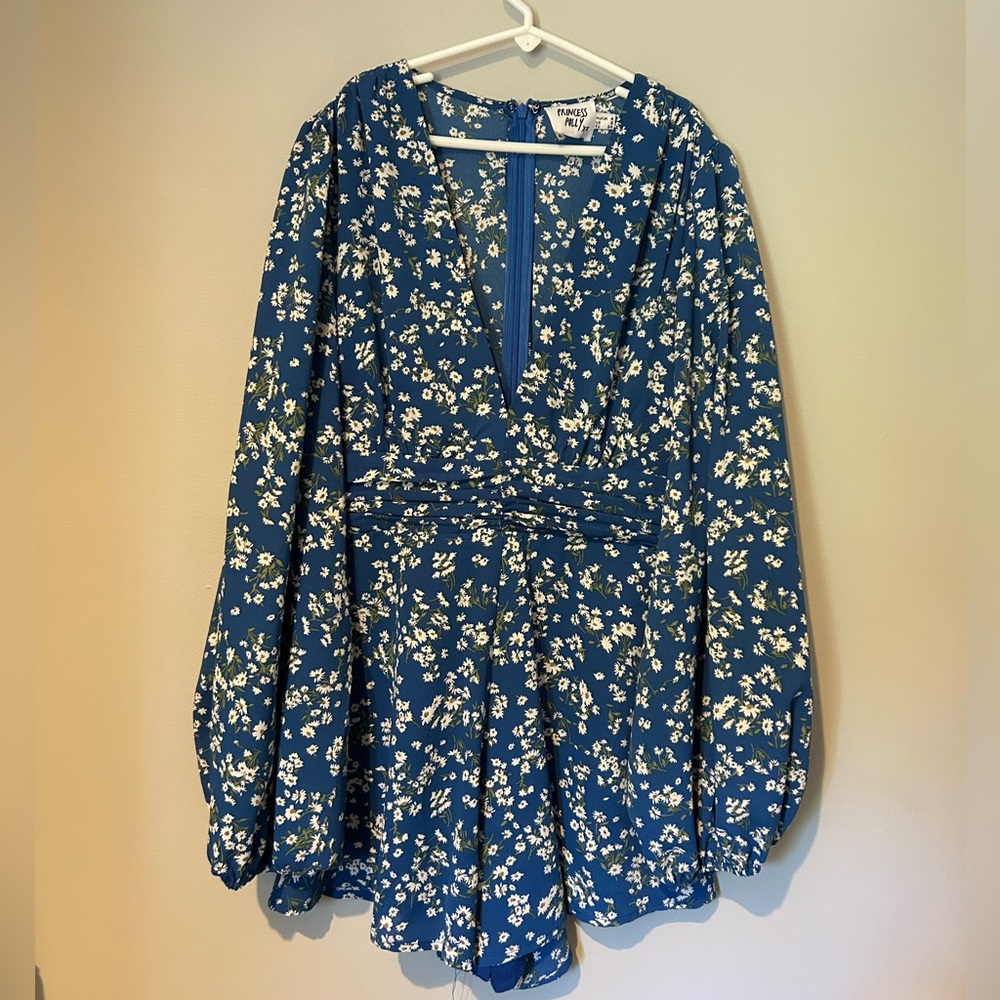 Princess Polly Blue Floral V‑Neck Romper